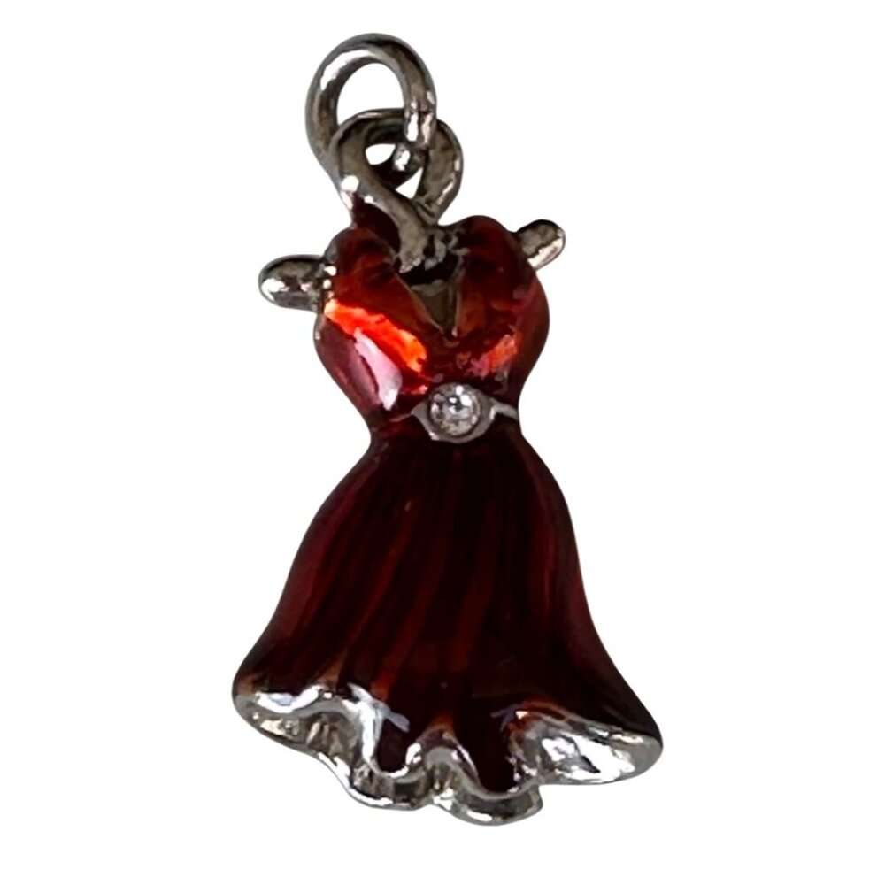 Red Necklace Charm Women's Sundress w/Silver Stone Size Small